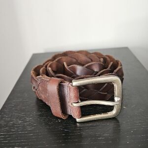 Aeropostale Brown Braided Leather Belt with Silver Buckle